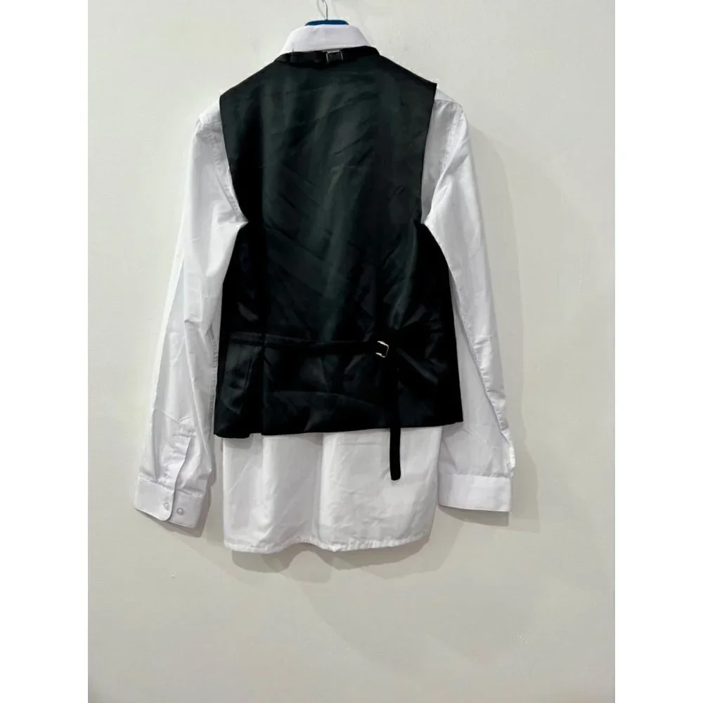 New Perry Ellis Boy's Size 16 White Tuxedo shirt,Black vest & bow tie adjustable